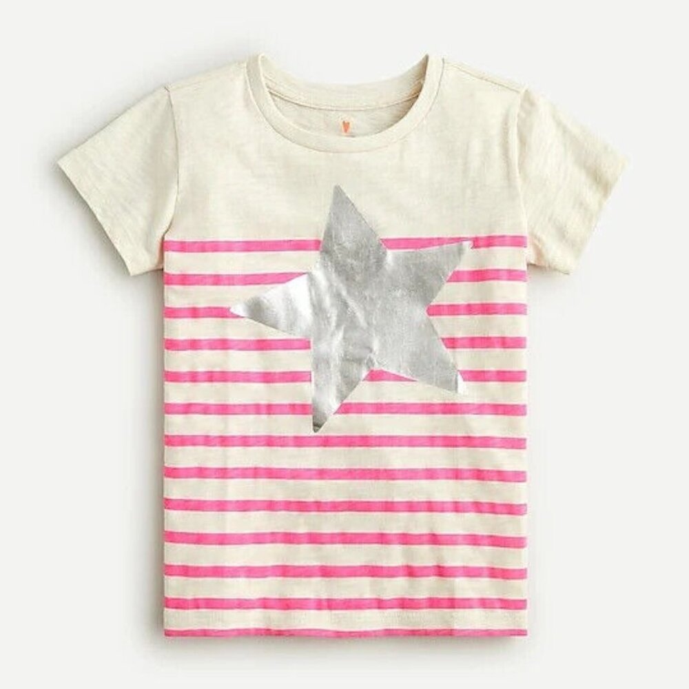 J.Crew Girls' Short-Sleeve Foil Star T-Shirt In Stripe Large AV179